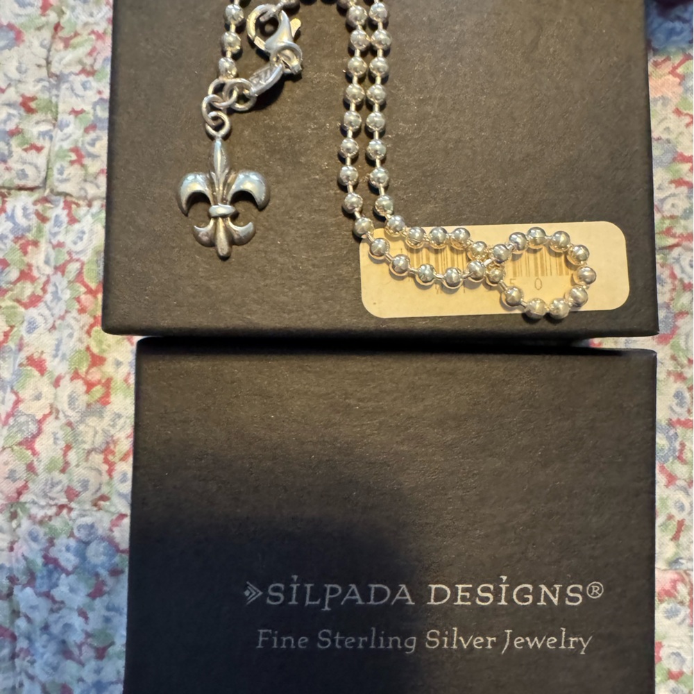 Silpada Silver Beaded anklet with Fleur-de-Lis Clasp
